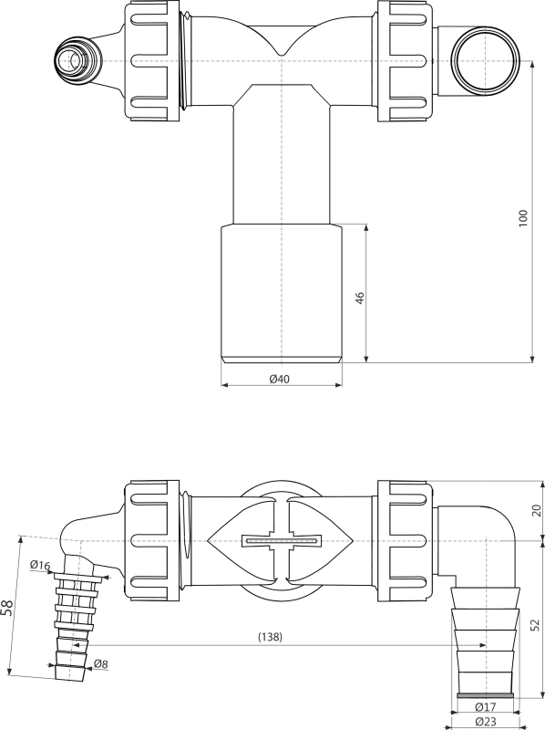 Alcaplast P156Z Doppelanschluss DN40-32 / 8–23 mit Rückschlagklappen – Bild 3