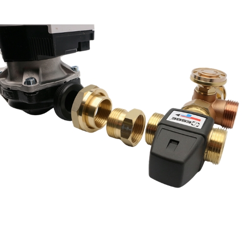 Messing Pumpengruppe DN25 mit Wilo Para 25-50, ESBE 3-Wege-Mischer 20-50°C und manuellem Entlüfter – Bild 3